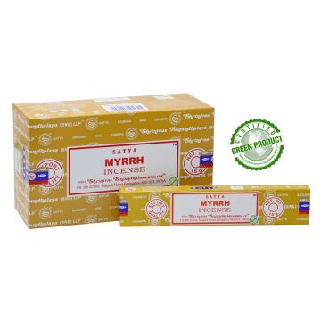 Satya Myrrh Incense Sticks, 15gm x 12 boxes