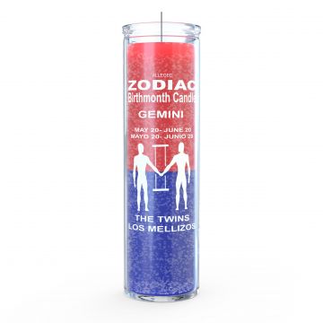 Gemini Zodiac 7 Day Candle, Red/Blue