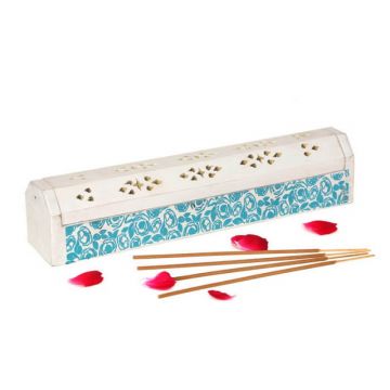Coffin Box w/Storage - White w/Blue Flower Design (CB-16), Each