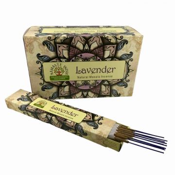 Lavender Incense Sticks, Namaste India - 15 Gram (12 Boxes of Approx 11-13 Sticks)