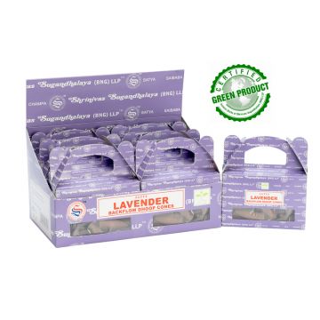Lavender Incense Backflow Cones, Satya Sai Baba, Display Box 6 packs of 24 cones