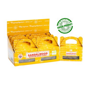 Sandal Wood Incense Backflow Cones, Satya Sai Baba, Display Box 6 packs of 24 cones