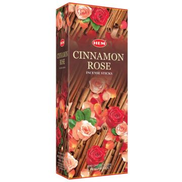Cinnamon Rose Incense Sticks, HEM Hex Pack - 6 Boxes x 20 Sticks