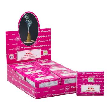 Rose Incense Cones, Satya Sai Baba, Display Box 12 packs of 12 cones