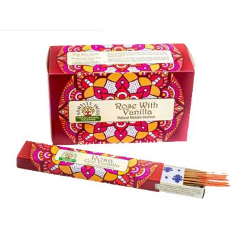 Rose/Vanilla Incense Sticks, Namaste India - 15 Gram (12 Boxes of Approx 11-13 Sticks)