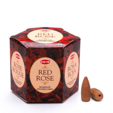 Red Rose Backflow Incense Cones, HEM, Box/12