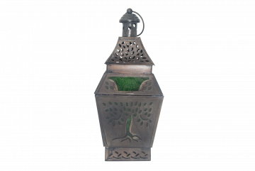 Candle Lantern - Celtic Tree, Brown Antique with Green Windows 4.75" x 11", (MP-2023) Each