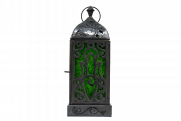 Candle Lantern - Goddess, Black Antique with Green Windows  4" x 12", (MP-2020) Each