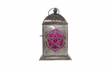 Candle Lantern - Pentacle, Black Antique with Purple Windows 4.5" x 9", (MP-2018) Each