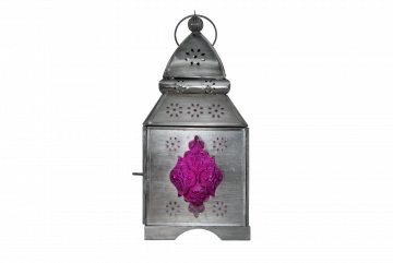Candle Lantern - Temple, Black Antique with Purple Windows 4.5" x 11", (MP-2015) Each