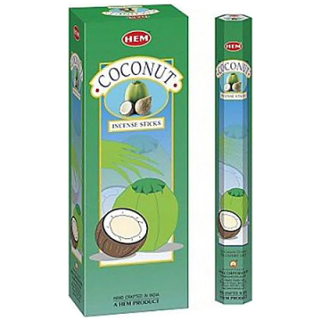Coconut Incense Sticks, HEM Hex Pack - 6 Boxes x 20 Sticks