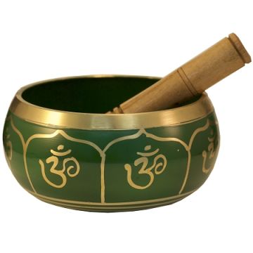 Green Om Tibetan Singing Bowl, Machined, 4"D
