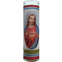 Sacred Heart of Jesus Labeled 7 Day Candle, Red