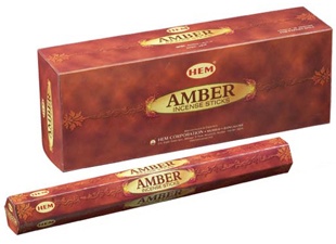 Amber Incense Sticks, HEM Hex Pack - 6 Boxes x 20 Sticks