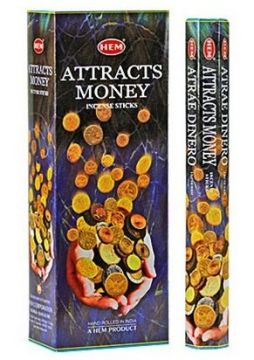 Attracts Money Incense Sticks, HEM Hex Pack - 6 Boxes x 20 Sticks