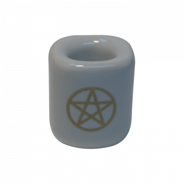 White Ceramic With Gold Pentacle Chime Candle Holder 1/2", Pack of 5